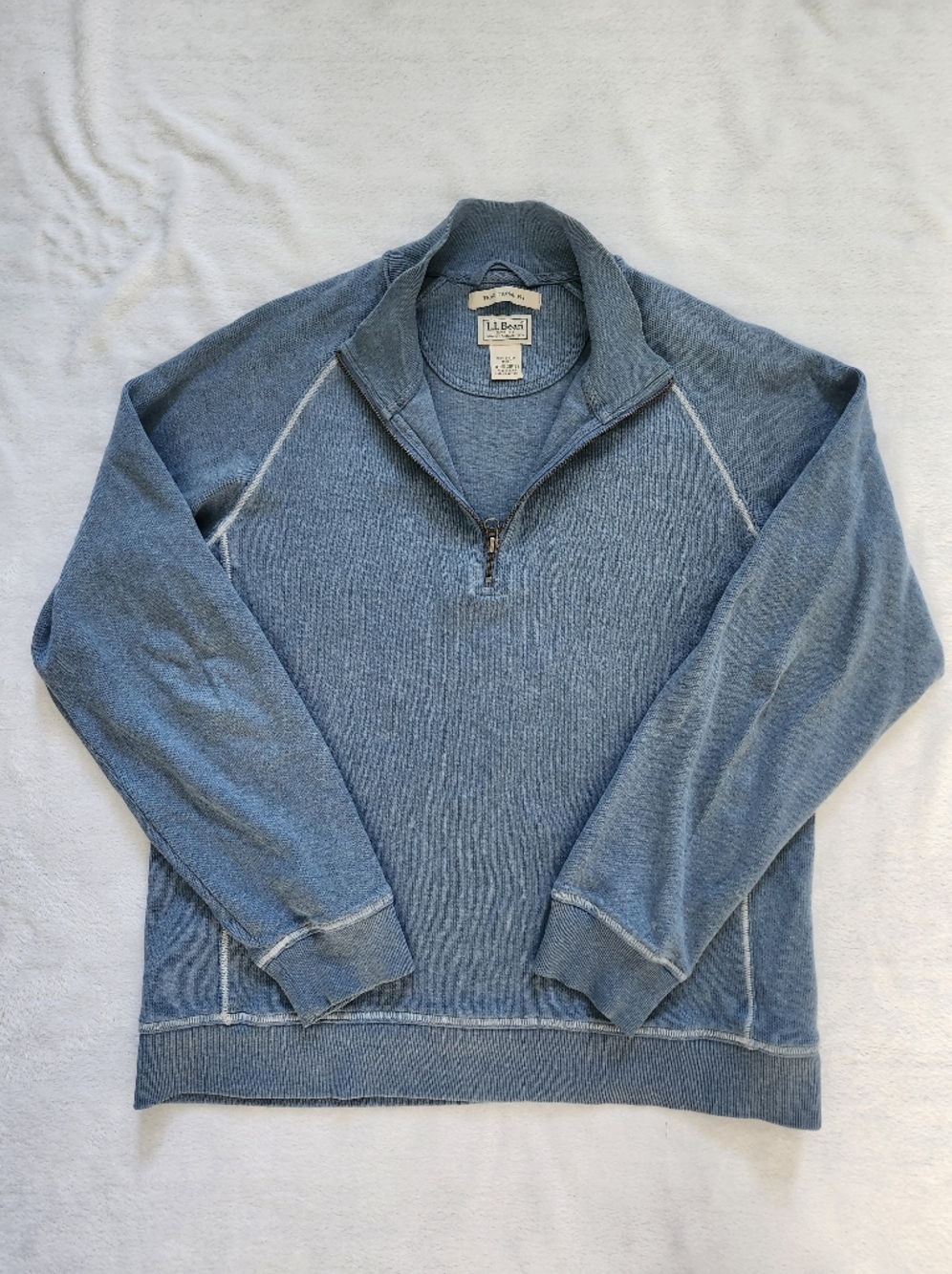 L.L.BEAN 1/4 Zip Pullover Sweater Men's Medium Traditional Fit Light Blue Cotton